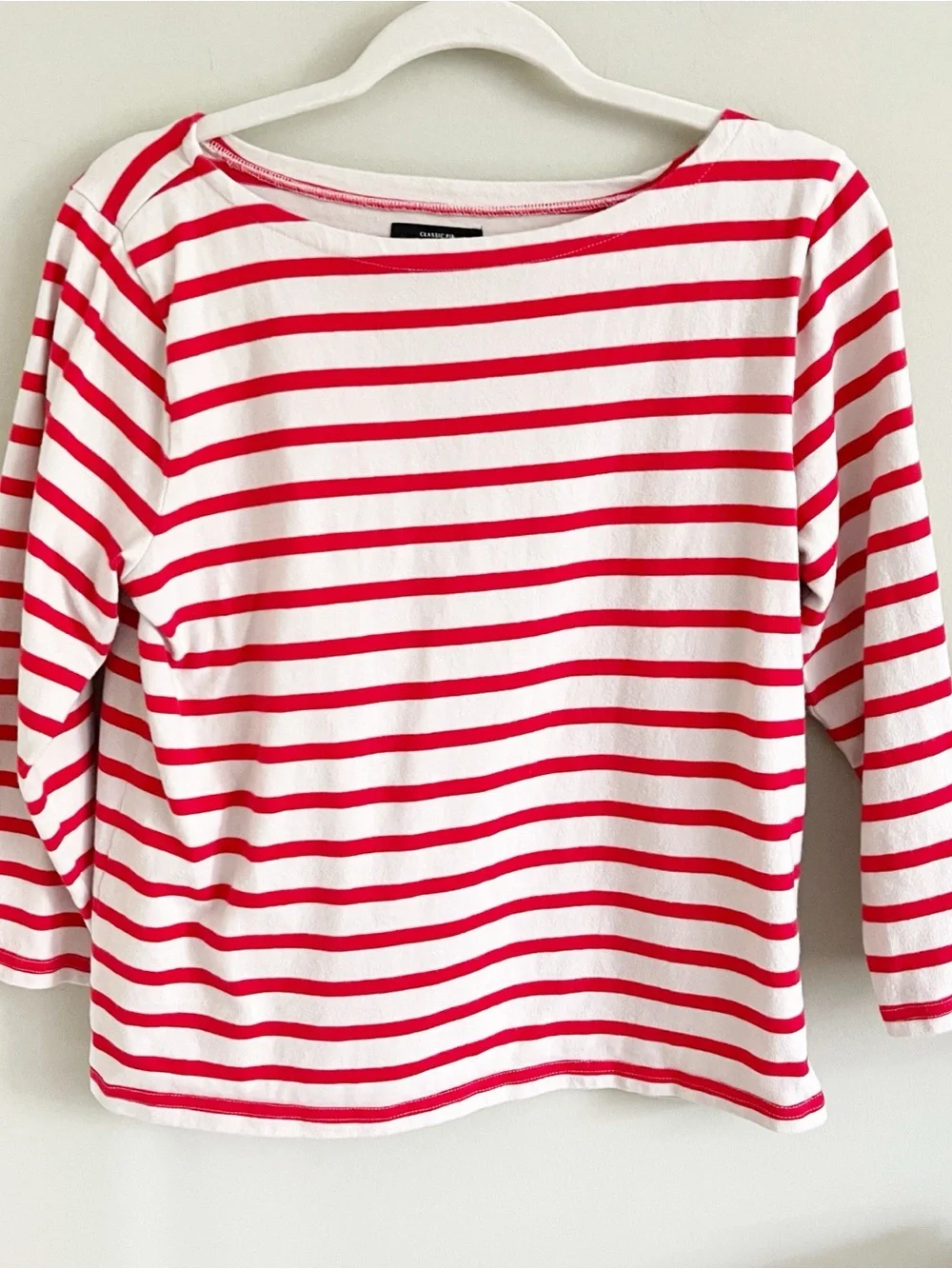 J Crew red/white striped boatneck top M